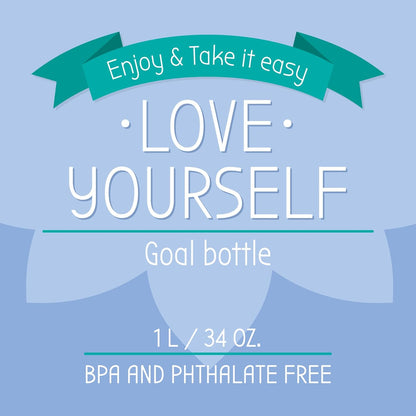 Legami - Borraccia Motivazionale 1L - Love Yourself, Borraccia con Orari per Bere, Ideale per Fare Sport, Idratarsi, Chiusura Ermetica, Riutilizzabile, Resistente, Priva di BPA, con Cannuccia