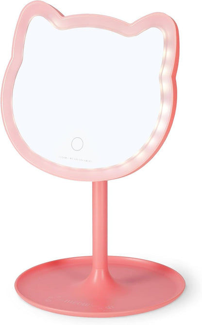 LEGAMI - You Look Purrfect! - Make Up Mirror with Light - Cat Shape - Adjustable Brightness and Tilt, Double Powered by USB or Batteries, for Makeup