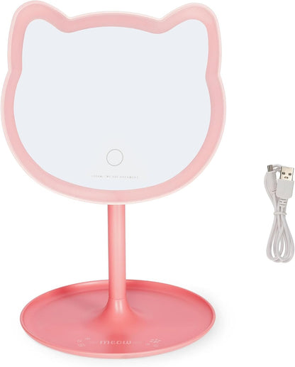 LEGAMI - You Look Purrfect! - Make Up Mirror with Light - Cat Shape - Adjustable Brightness and Tilt, Double Powered by USB or Batteries, for Makeup