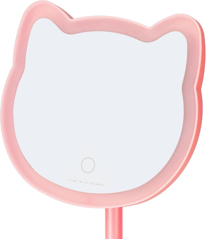 LEGAMI - You Look Purrfect! - Make Up Mirror with Light - Cat Shape - Adjustable Brightness and Tilt, Double Powered by USB or Batteries, for Makeup