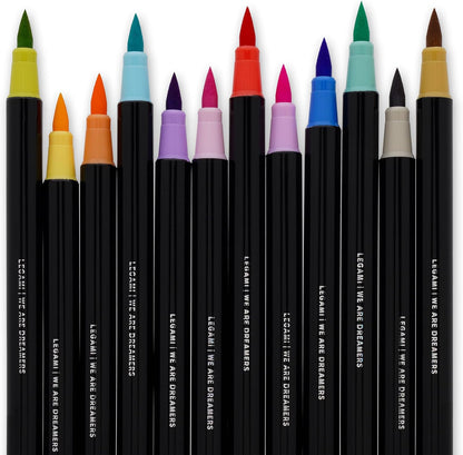 Legami - Set of 12 Brush Markers - Brush Markers, Flexible Tip in Nylon Fibre, Markers 12 Pastel Colours, Fluid Strokes and Variable Widths, Marker Diameter 1 cm