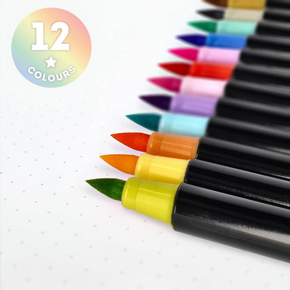 Legami - Set of 12 Brush Markers - Brush Markers, Flexible Tip in Nylon Fibre, Markers 12 Pastel Colours, Fluid Strokes and Variable Widths, Marker Diameter 1 cm