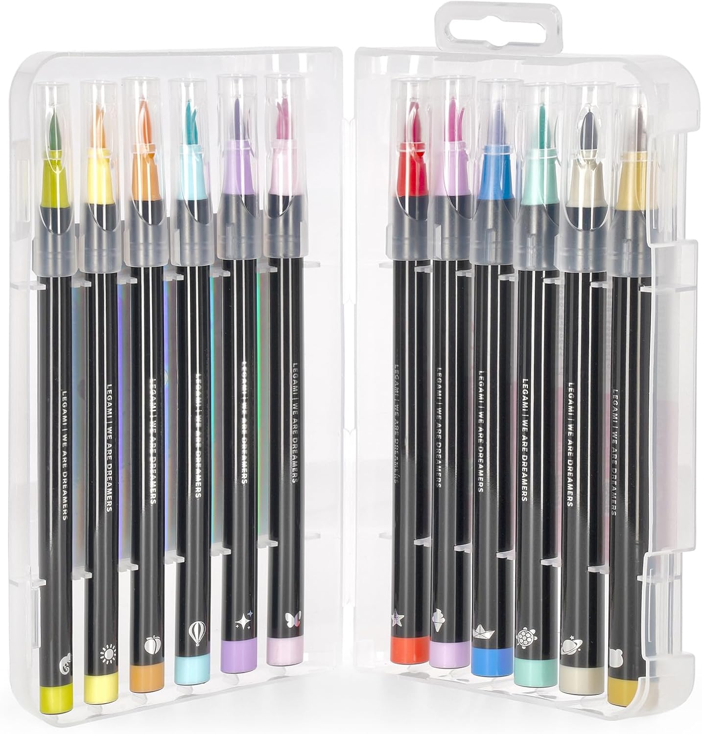 Legami - Set of 12 Brush Markers - Brush Markers, Flexible Tip in Nylon Fibre, Markers 12 Pastel Colours, Fluid Strokes and Variable Widths, Marker Diameter 1 cm