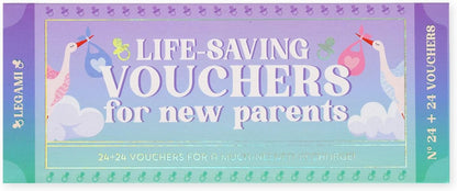 Legami - Pad of 48 (24 + 24) New Parents Voucher with Tear Punch, Gift Idea, New Parent Theme, 8" x 3.35"