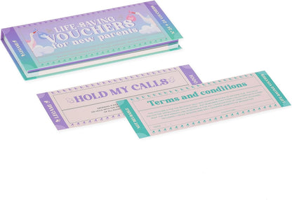 Legami - Pad of 48 (24 + 24) New Parents Voucher with Tear Punch, Gift Idea, New Parent Theme, 8" x 3.35"
