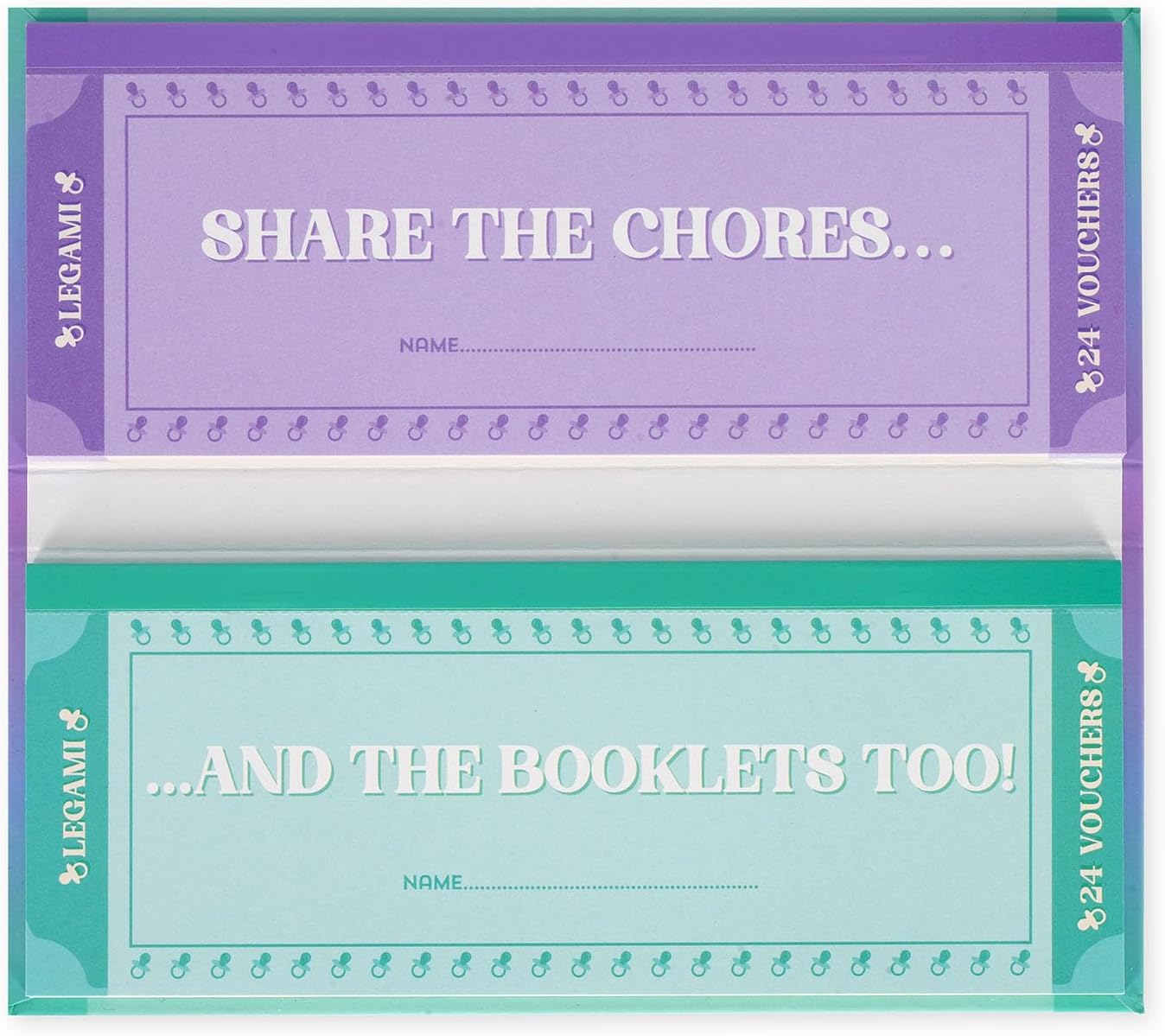 Legami - Pad of 48 (24 + 24) New Parents Voucher with Tear Punch, Gift Idea, New Parent Theme, 8" x 3.35"