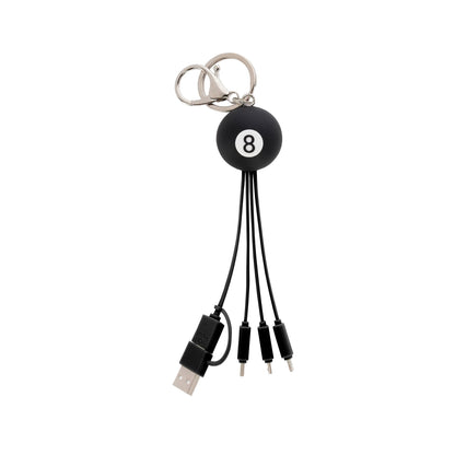 Legami - Multiple Link Up Charging Cable, Theme 8 Ball, with Keychain, 4 USB Charging Cables, Type-C, Micro-USB, Lightning, with USB Type C Adapter, TPE Coated Cable