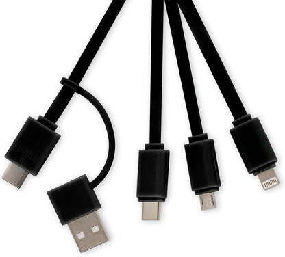 Legami - Multiple Link Up Charging Cable, Theme 8 Ball, with Keychain, 4 USB Charging Cables, Type-C, Micro-USB, Lightning, with USB Type C Adapter, TPE Coated Cable