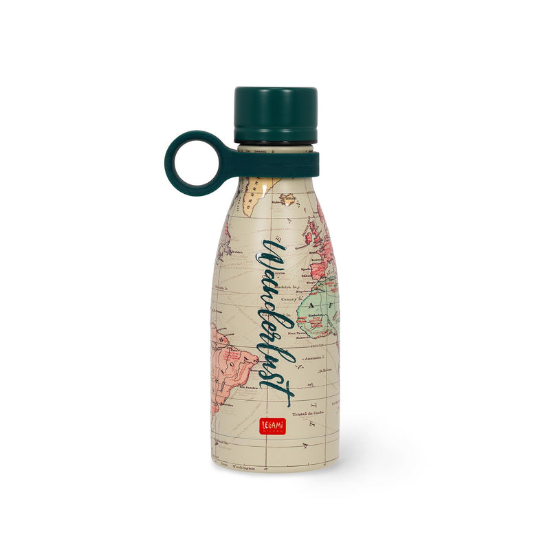 LEGAMI - Hot & Cold Mini Vacuum Flask, Lightweight and Durable Thermal Water Bottle, Hermetic Closure, Removable Silicone Handle, Stainless Steel, Capacity 300 ml, Travel Theme
