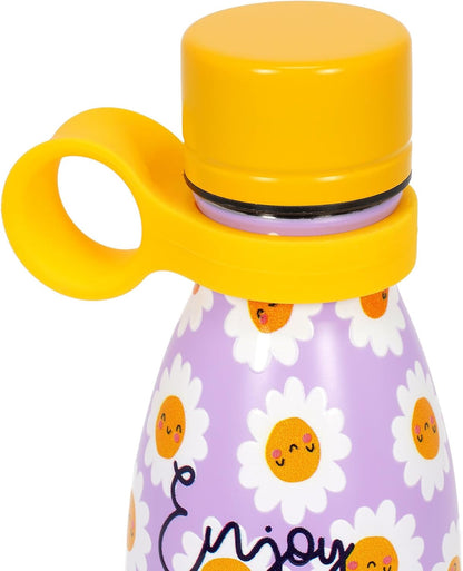 LEGAMI - Hot & Cold Mini Vacuum Flask, Lightweight and Durable Thermal Water Bottle, Hermetic Closure, Removable Silicone Handle, Stainless Steel, Capacity 300 ml, Daisy Theme