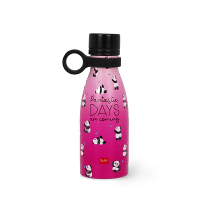 Legami - Hot & Cold Mini Vacuum Flask, Lightweight and Durable Thermal Water Bottle, Hermetic Closure, Removable Silicone Handle, Stainless Steel, Capacity 300 ml, Panda Theme