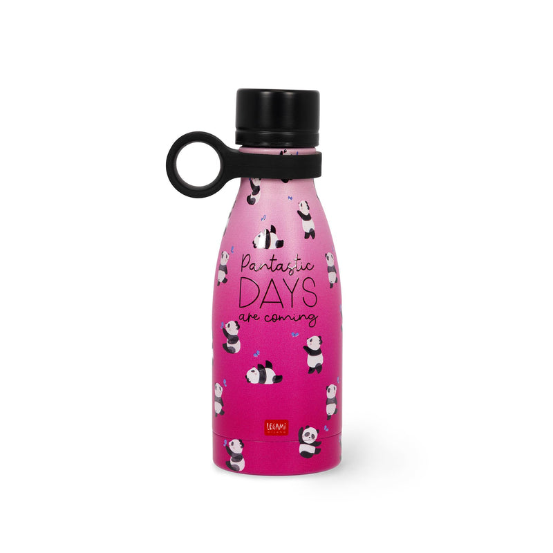 Legami - Hot & Cold Mini Vacuum Flask, Lightweight and Durable Thermal Water Bottle, Hermetic Closure, Removable Silicone Handle, Stainless Steel, Capacity 300 ml, Panda Theme