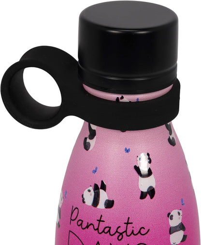 Legami - Hot & Cold Mini Vacuum Flask, Lightweight and Durable Thermal Water Bottle, Hermetic Closure, Removable Silicone Handle, Stainless Steel, Capacity 300 ml, Panda Theme