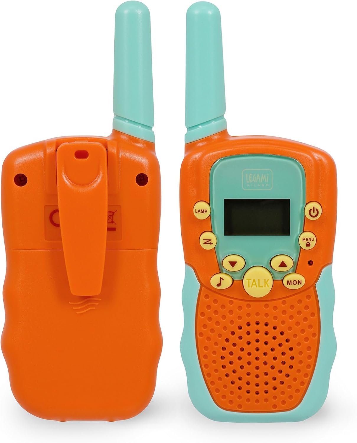 Legami - Set of 2 Walkie Talkies with 8 Channels, Transmission of up to 3-5 km in Open Space, Adjustable Volume, Radio for Remote Communication, 4 x 14 x 2 cm