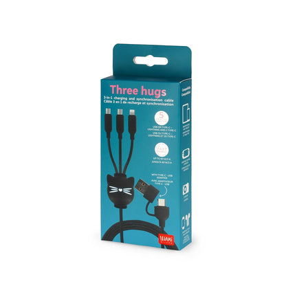 LEGAMI - Three Hugs Kitty 3 in 1 Charging and Sync Cable 5 Ports with Type-C USB Adapter Fast Charge up to 60W/3A Length 120cm