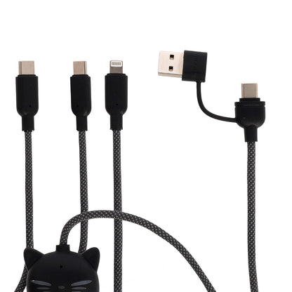 LEGAMI - Three Hugs Kitty 3 in 1 Charging and Sync Cable 5 Ports with Type-C USB Adapter Fast Charge up to 60W/3A Length 120cm