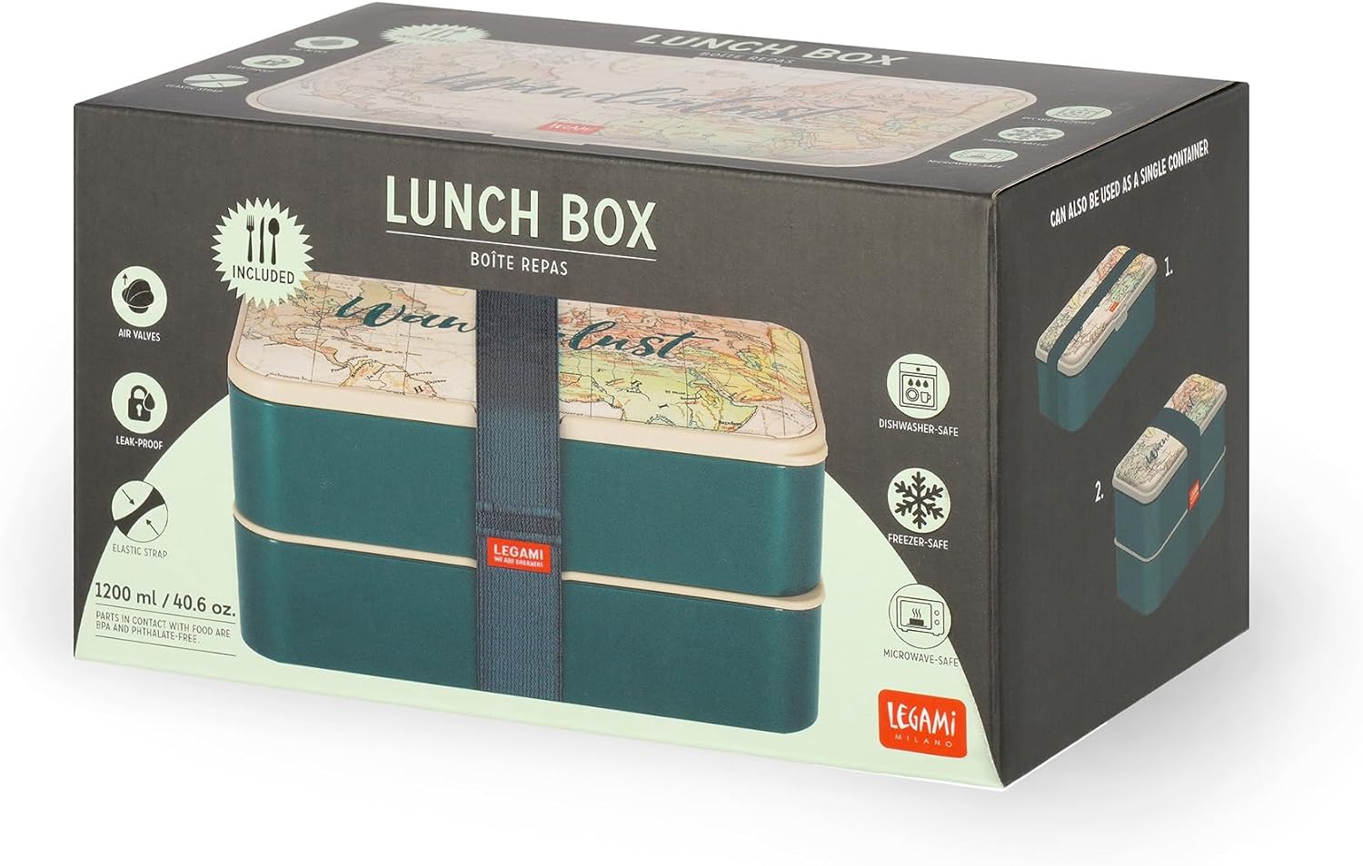 Legami LBD0001 Lunch Box, Polypropylene Silicone Nylon, Green