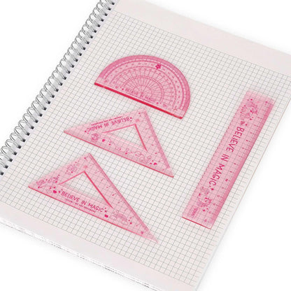 Legami - Geometry Set, Set with 15 cm Ruler, 60 ° Square 10 cm, 180 ° Protractor for School, Case Included, Flexible Material, Unicorn Theme