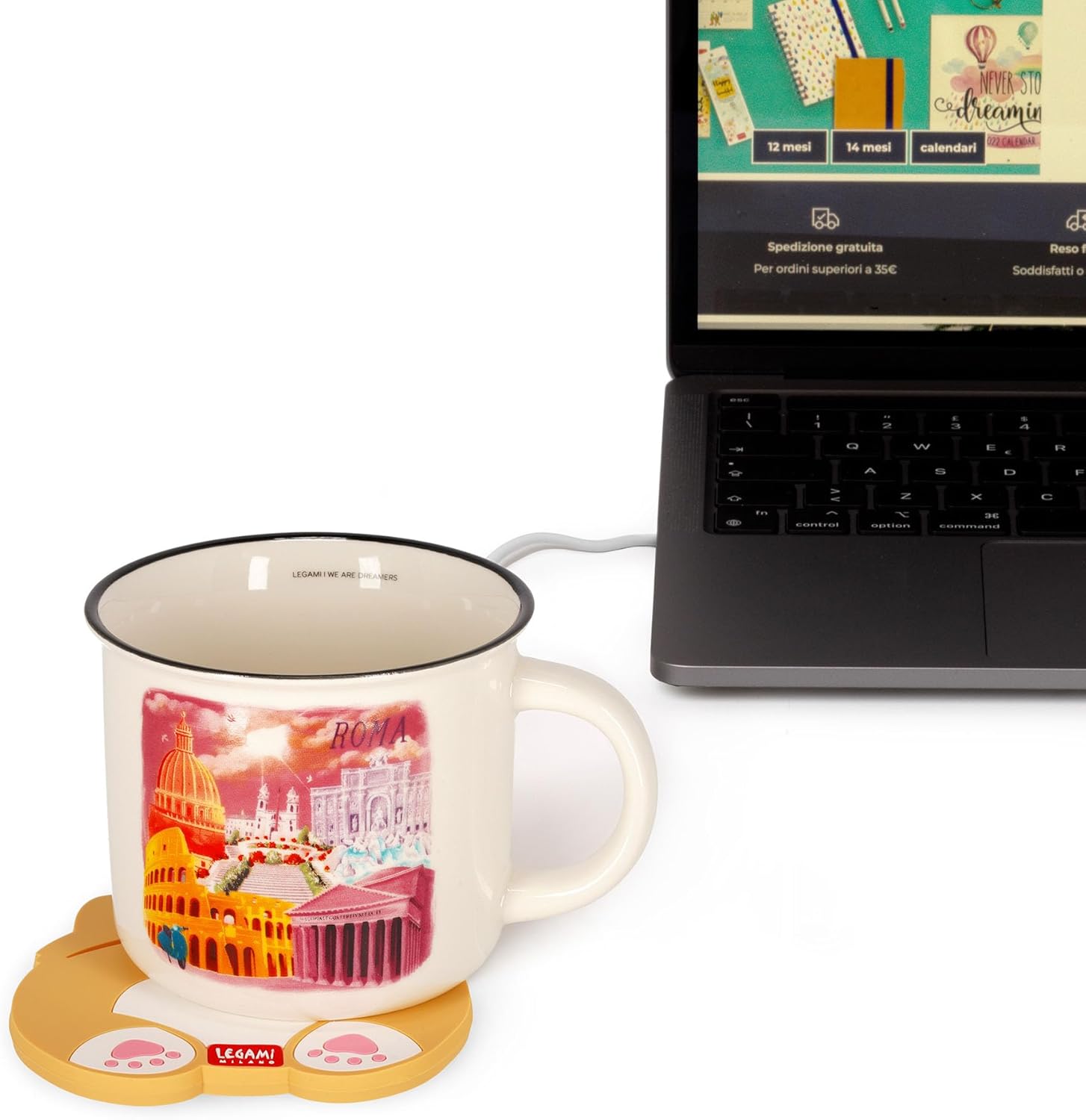 LEGAMI - Corgi USB Cup Warmer, 10x10cm, Vinyl, Ideal for Flat Bottom Cups, USB Input
