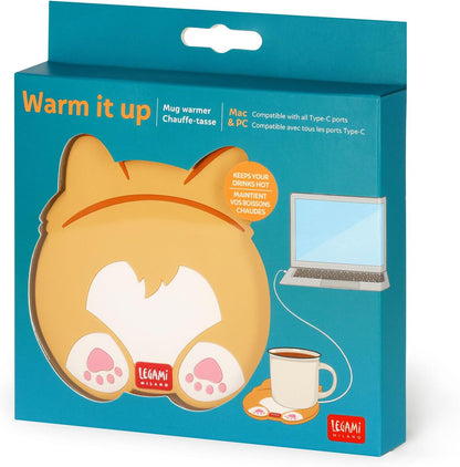 LEGAMI - Corgi USB Cup Warmer, 10x10cm, Vinyl, Ideal for Flat Bottom Cups, USB Input