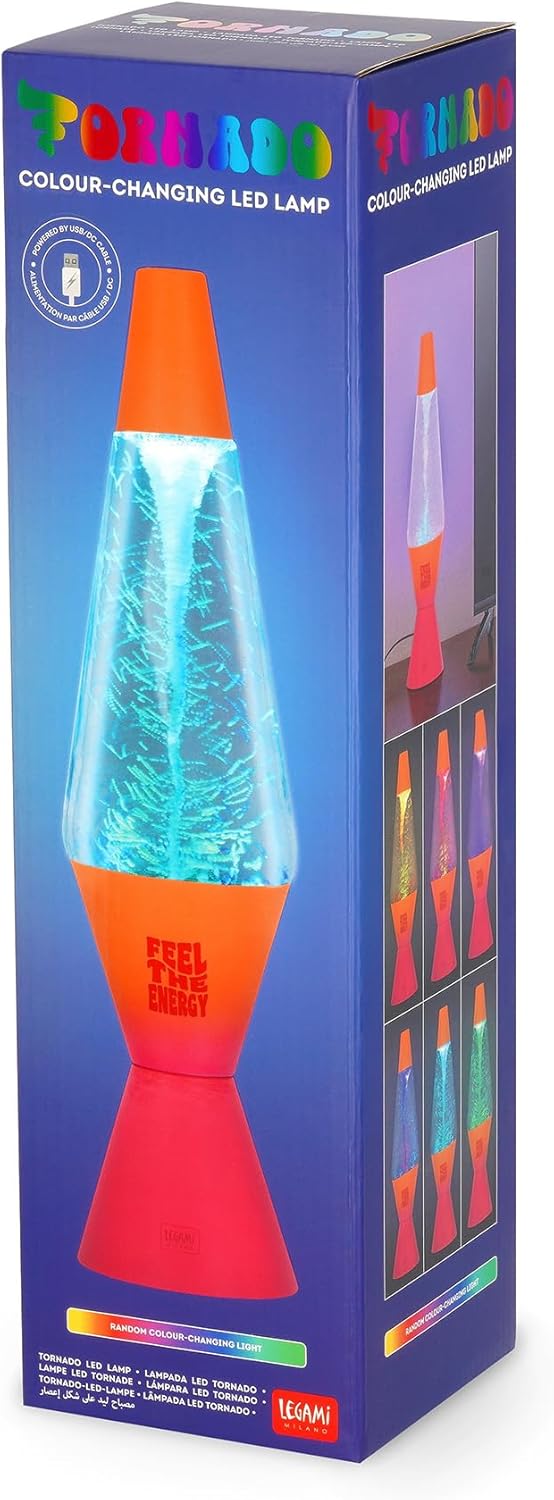 Legami - Tornado Feel The Energy LED Lamp, Multicolored Light, Light Effect, USB/DC Power Cable Included, Indoor Use Only, 9 x 37 cm