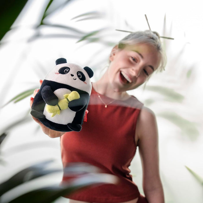 LEGAMI - Super Soft Plush Plush, Panda Theme, Mini Size, with Personalised ID Card, Stands Alone, 14 x 15 x 12 cm, Black