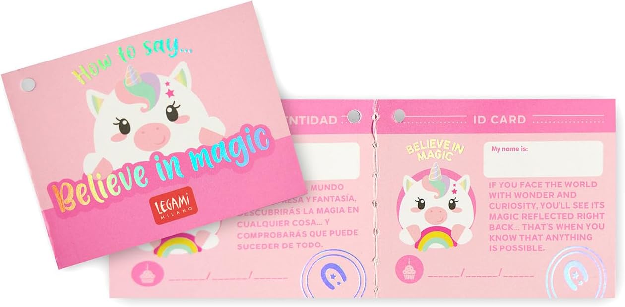 LEGAMI - Super Soft Plush Plush Unicorn Theme, Mini Size, with Personalised ID Card, Stands Alone, 14 x 15 x 12 cm
