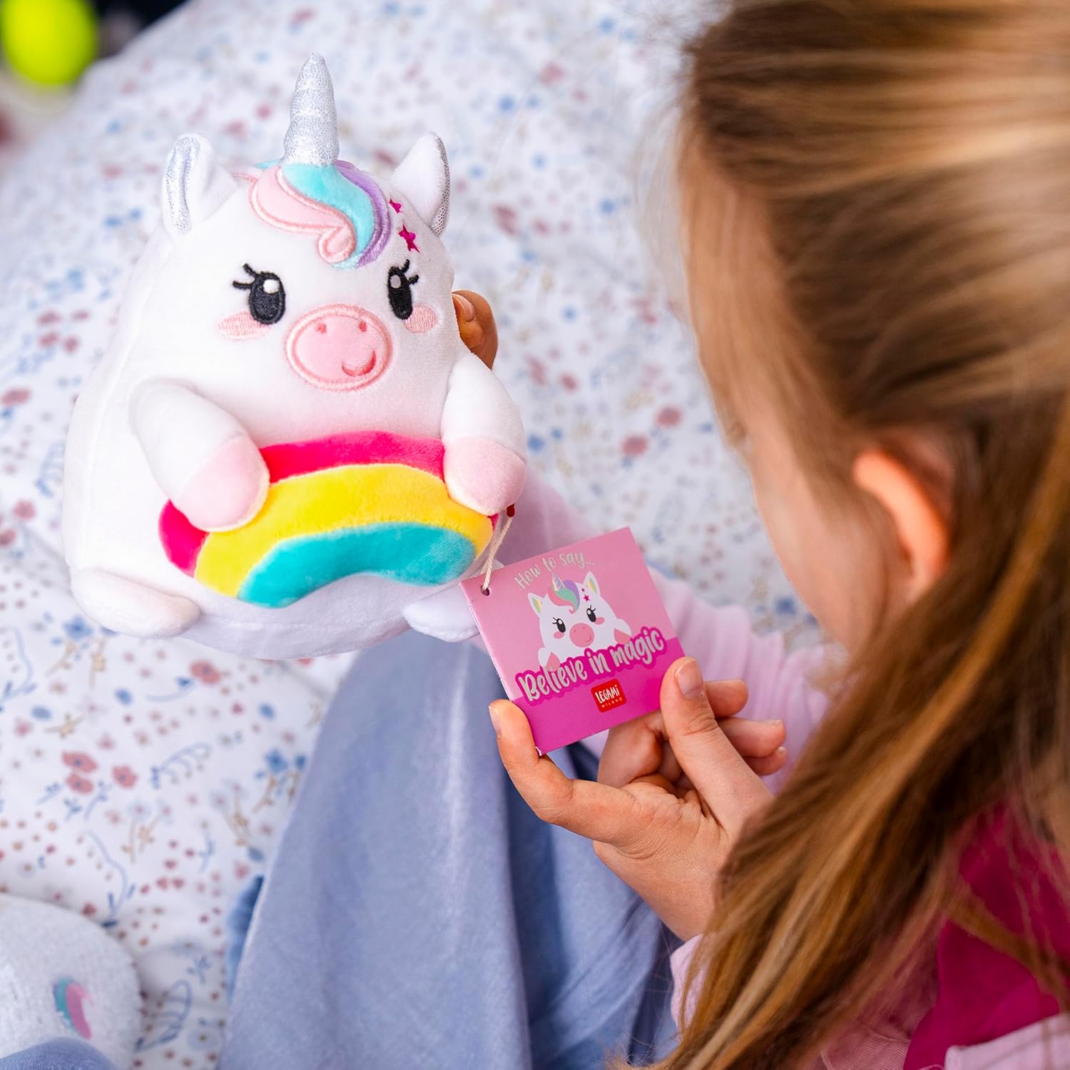 LEGAMI - Super Soft Plush Plush Unicorn Theme, Mini Size, with Personalised ID Card, Stands Alone, 14 x 15 x 12 cm