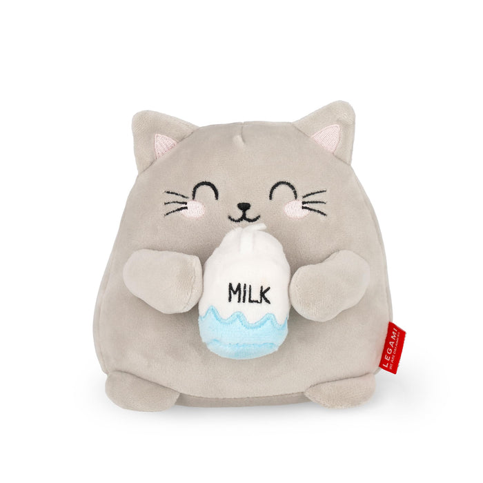 LEGAMI - Super Soft Plush Plush Kitty Theme, Mini Size, with Personalised ID Card, Stands Alone, 14 x 15 x 12 cm, Grey