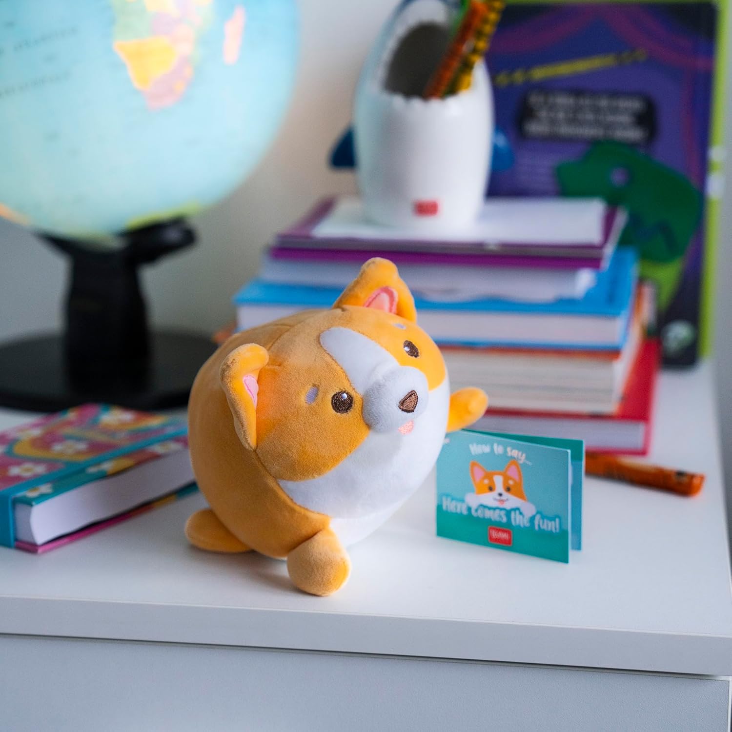 LEGAMI - Super Soft Plush Plush Corgi Theme, Mini Size, with Personalised ID Card, Stands Alone, 14 x 15 x 12 cm, Orange
