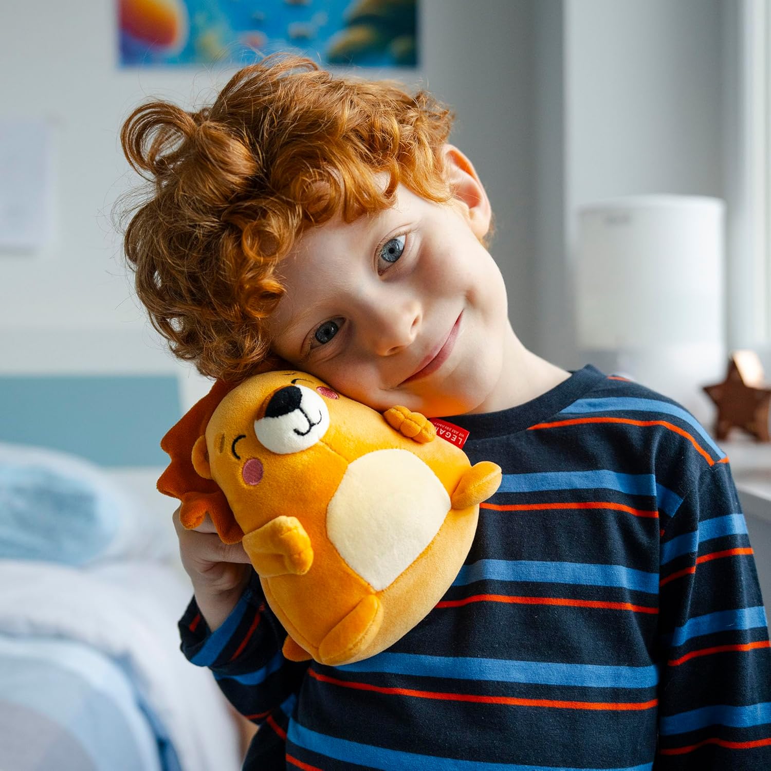 LEGAMI - Super Soft Plush Plush, Lion Theme, Mini Size, with Personalised ID Card, Stands Alone, 14 x 15 x 12 cm, Orange
