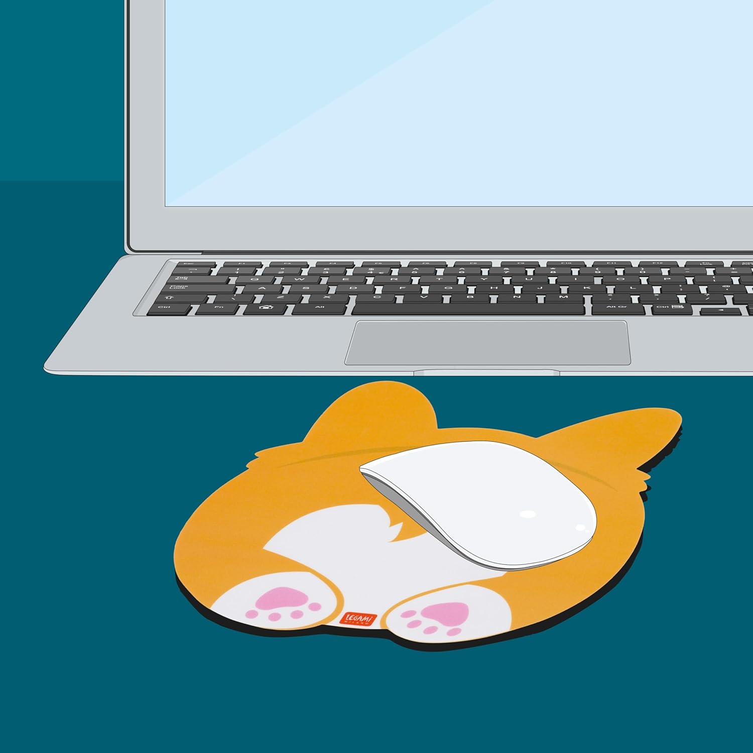 LEGAMI - Mousepad, Mouse Mat with Dust and Anti-Glare PVC Surface, Non-Slip Rubber Base, Corgi Motif, 8.8 x 9.2 Inch