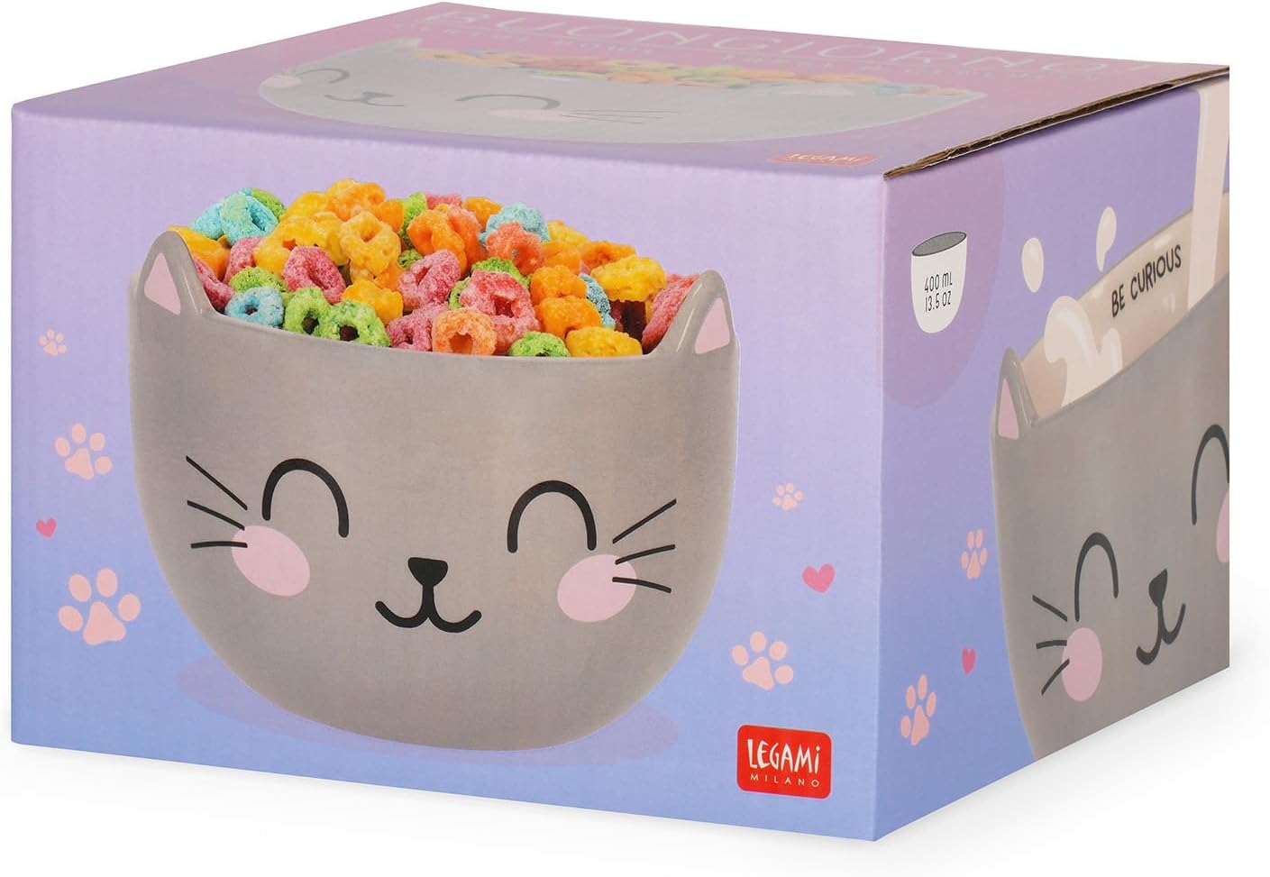 Legami - Stoneware Mug for Cereals Good Morning! Kitty Theme, Breakfast Cup, Microwave-Safe, Dishwasher Safe, Capacity up to 400 ml, 12 x 9 cm