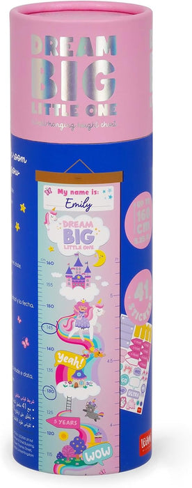 Legami - Metro de pared Dream Big Little One, metro colgante para medir la altura de los niños, hasta 160 cm, 41 pegatinas incluidas, con listones de madera, tema Unicorn