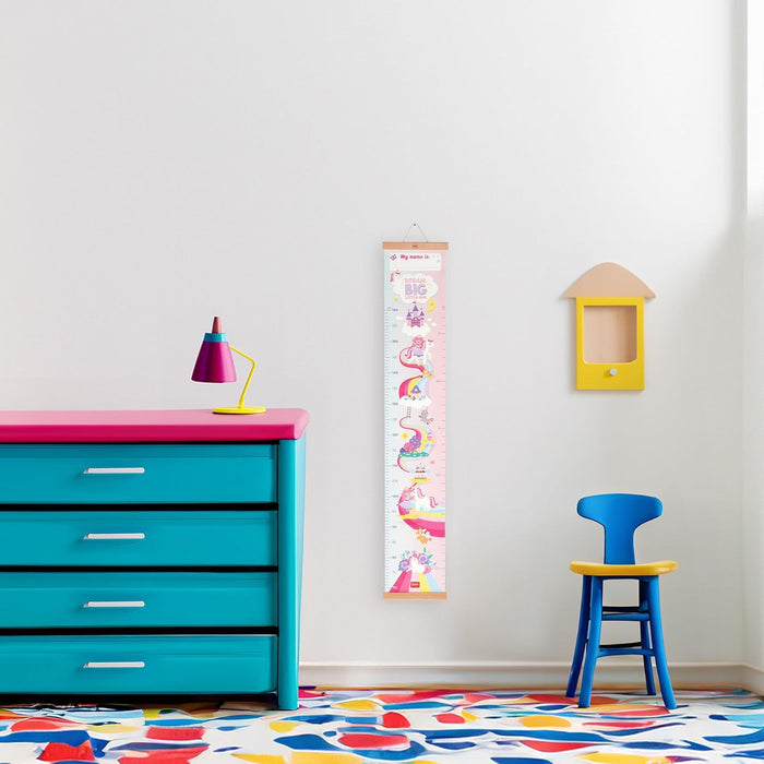 Legami - Metro de pared Dream Big Little One, metro colgante para medir la altura de los niños, hasta 160 cm, 41 pegatinas incluidas, con listones de madera, tema Unicorn