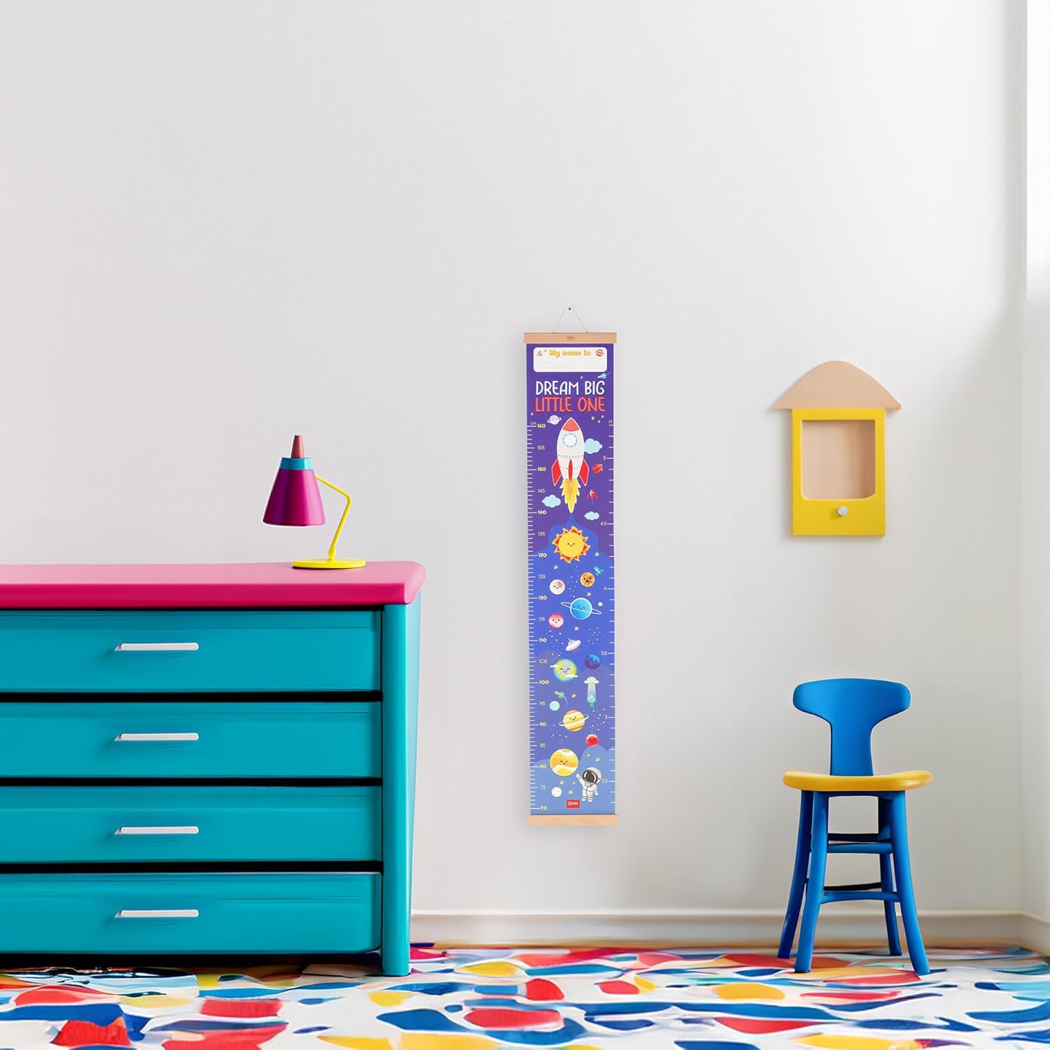 Legami - Dream Big Little One Hanging Height Chart for Kids Height up to 160 cm 41 Stickers with Wooden Strips Room Motif
