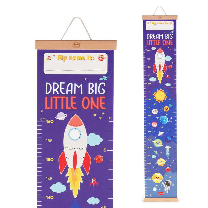 Legami - Dream Big Little One Hanging Height Chart for Kids Height up to 160 cm 41 Stickers with Wooden Strips Room Motif