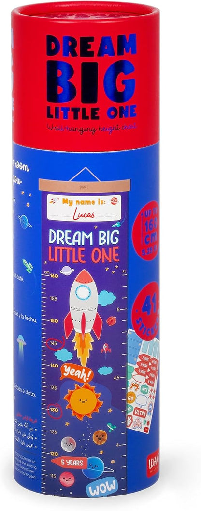 Legami - Dream Big Little One Hanging Height Chart for Kids Height up to 160 cm 41 Stickers with Wooden Strips Room Motif