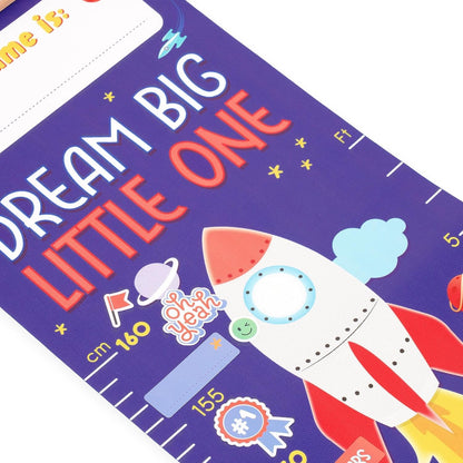 Legami - Dream Big Little One Hanging Height Chart for Kids Height up to 160 cm 41 Stickers with Wooden Strips Room Motif