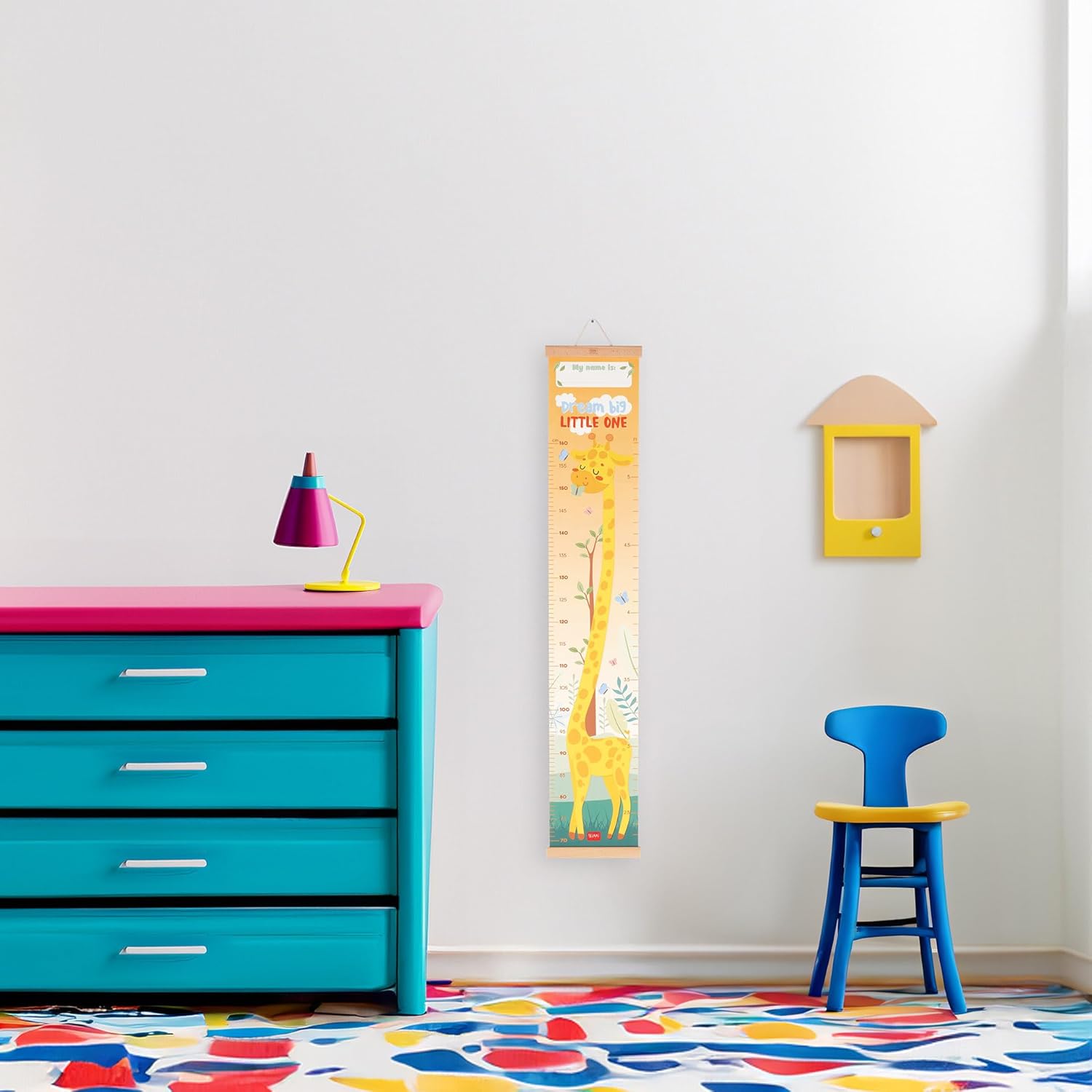 Legami - Dream Big Little One Height Hanging Height Chart for Children up to 160 cm 41 Stickers with Wooden Strips Giraffe
