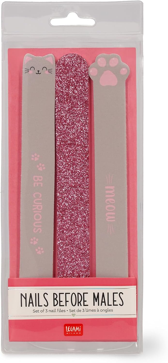 Legami - Set of 3 Nail Files - Kitty Nails Before Males, 3 Files for Shortening, Filing and Shaping All Types of Nails for a Precise Manicure - 2 x 18 cm