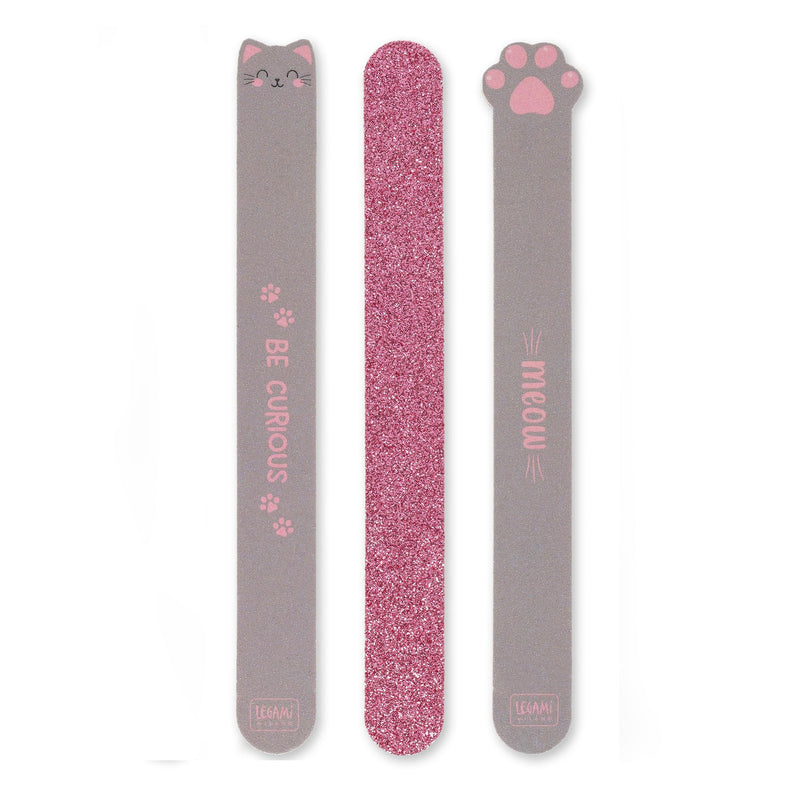 Legami - Set of 3 Nail Files - Kitty Nails Before Males, 3 Files for Shortening, Filing and Shaping All Types of Nails for a Precise Manicure - 2 x 18 cm