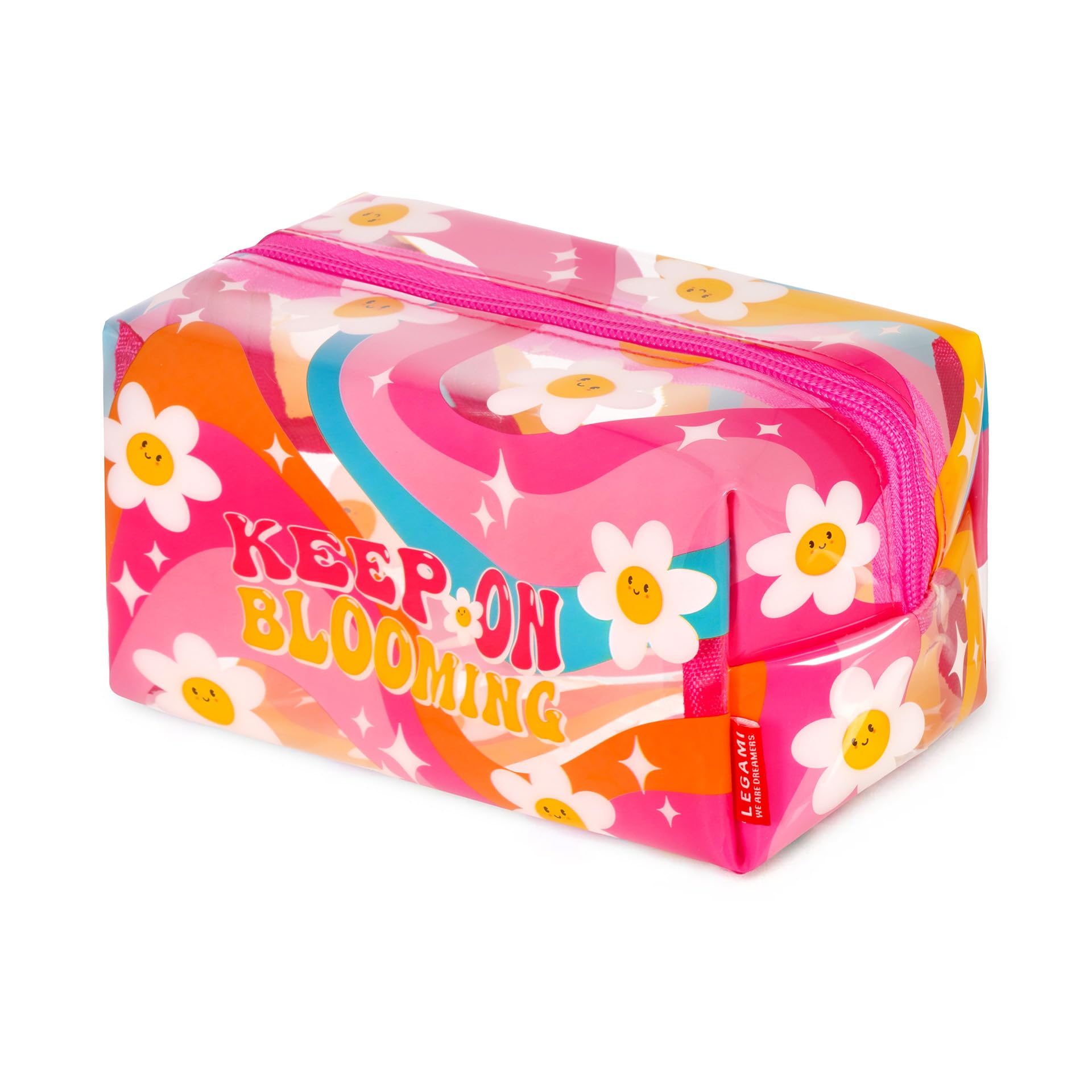 Legami - Make-up Queen, Metal and TPU, Daisy Theme, Large Capacity, Zip Closure, Make Up Bag, 18 x 14 cm, Pink, Makeup Bag