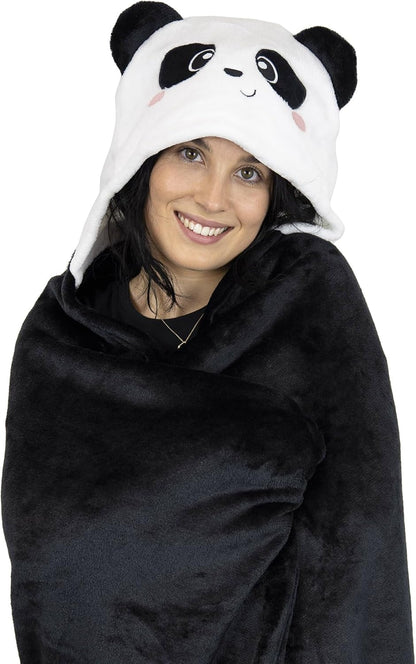 LEGAMI - Cosy Hugs Panda Hooded Blanket with Hand Warmer Pockets and Hood, Polyester Blanket, Button Closure, 150 x 125 cm