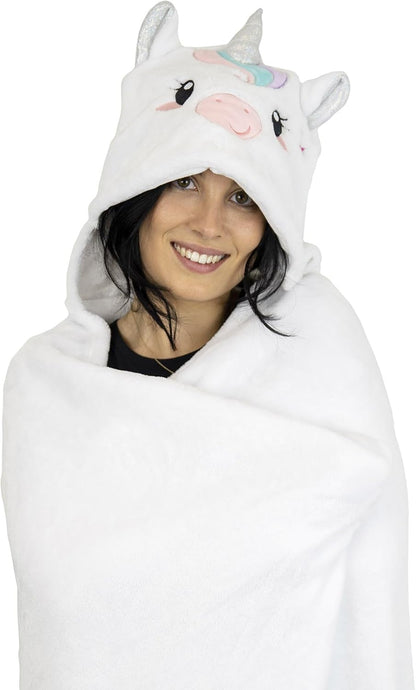 Legami - Cosy Hugs! Unicorn Theme Hooded Blanket with Hand Warmers and Hood Pockets, Polyester Blanket, Button Closure, 150 x 125 cm