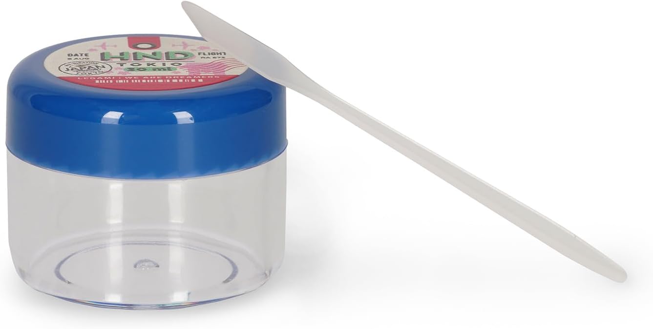 Legami - Travel Set with 3 Bottles (2 x 100 ml and 1 x 60 ml), 1 Spatula and 1 Jar (30 ml) compliant with Airport Regulations, Removable and Water Resistant Labels