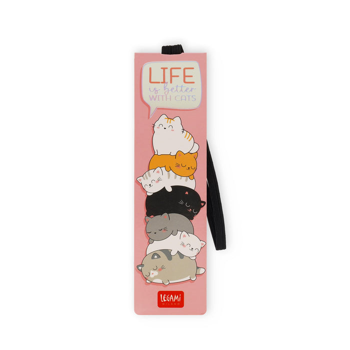 Legami - Bookmark with Elastic Band, FSC Certified Paper, Kitty Motif, Keeps Sengo and Book Closed, 4.7 x 17.5 cm