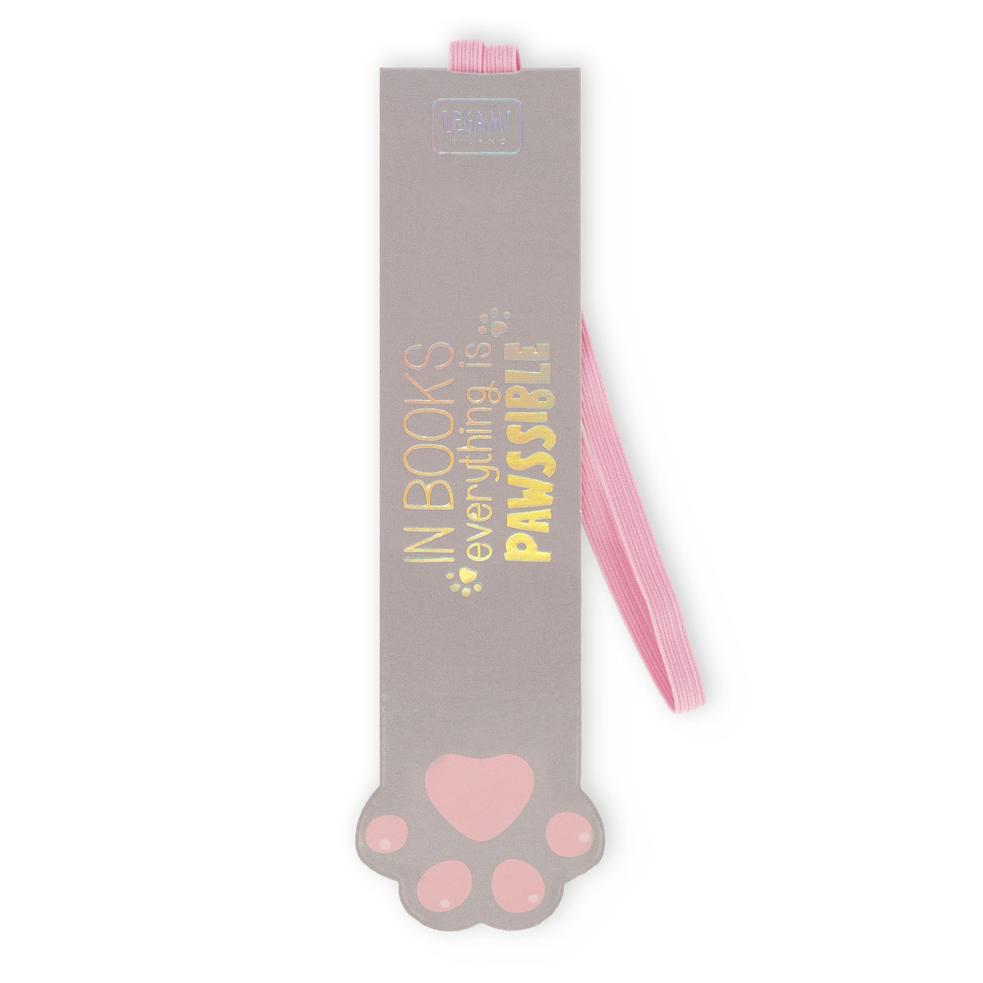 Legami - Bookmark with Elastic Band, FSC Certified Paper, Kitty Paw Motif, Keeps Sengo and Book Closed, 4.7 x 17.5 cm