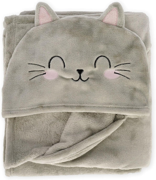 LEGAMI - Cosy Hugs! Kitty Hooded Blanket with Hand Warmer Pockets and Hood, Polyester Blanket, Button Closure, 150 x 125 cm, gray, Einzelbett