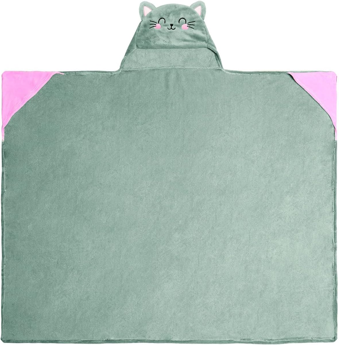 LEGAMI - Cosy Hugs! Kitty Hooded Blanket with Hand Warmer Pockets and Hood, Polyester Blanket, Button Closure, 150 x 125 cm, gray, Einzelbett